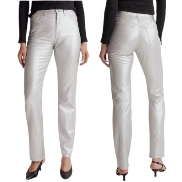 MADEWELL Straight Jeans in Silver Foil! Retail $148. - Picture 1 of 7